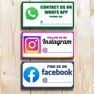 VOORKOMS Social Media User ID Whatsapp, Instagram, Facebook Sign Boards Sun Board For Office, Shop Restaurant8x4 Inches 3 Pcs